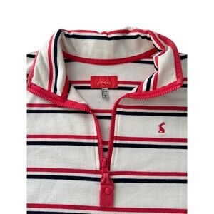 Joules Women's Striped Quarter Zip Sweatshirt Pullover Red Navy White Sz 8